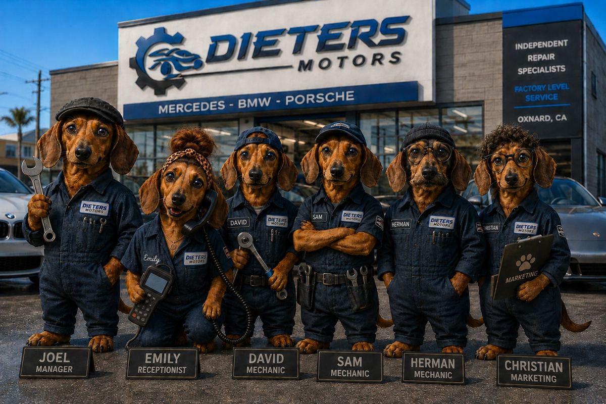 The Dieter's Motors technician team outside the Oxnard repair shop